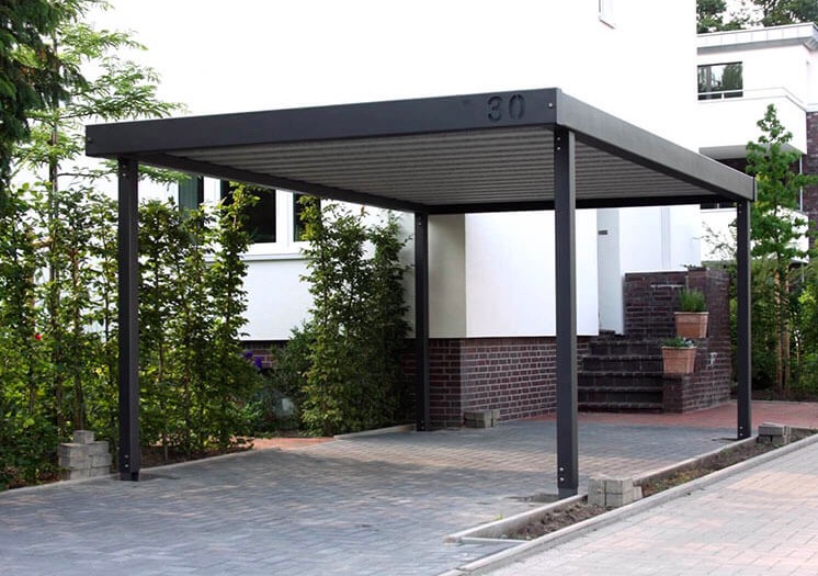 Black cantilever shadeport structure over parking in Cape Town